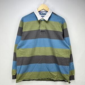 LL Bean Striped Polo Rugby Long Sleeve Shirt Size Large